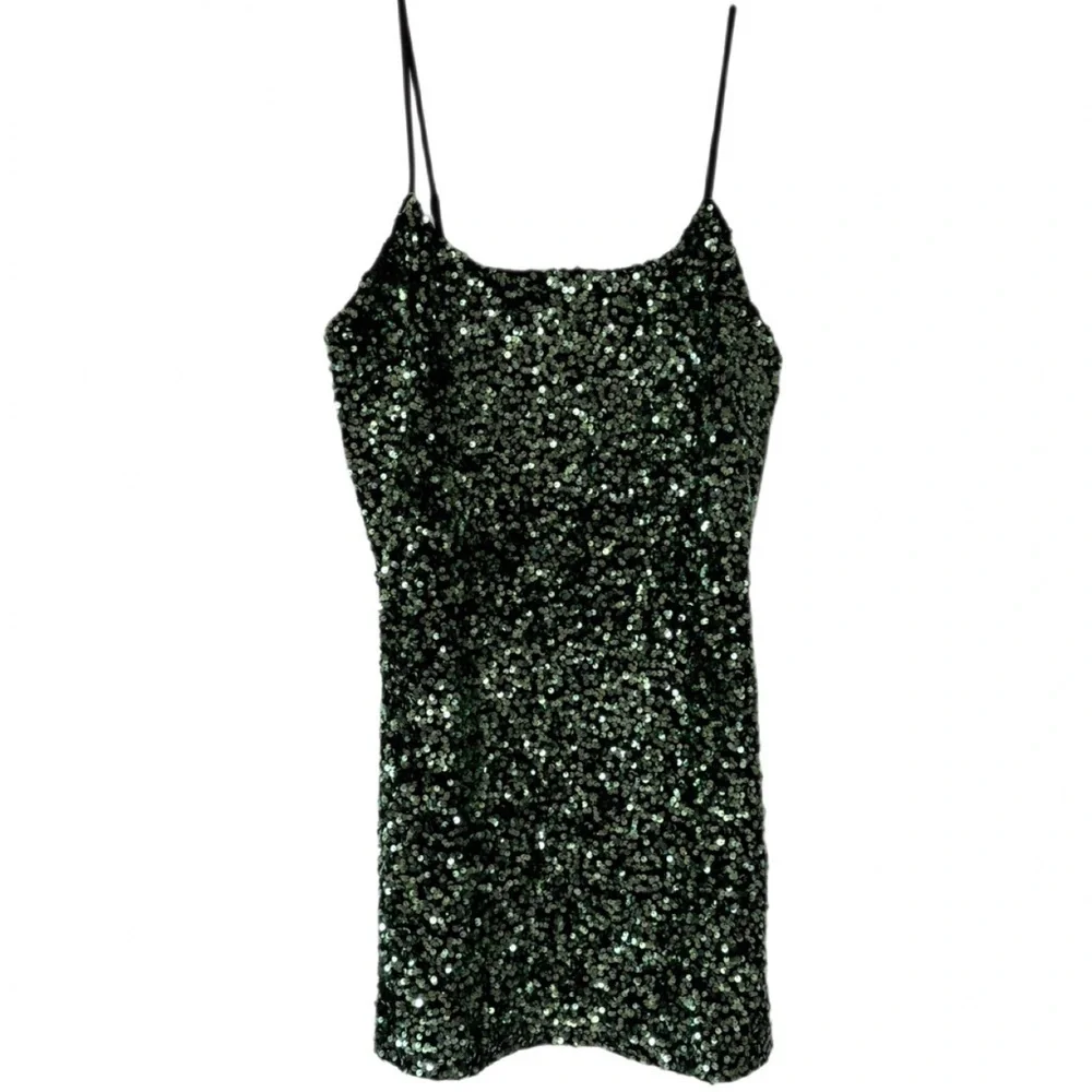 BP Green Black Sequin Camisole Mini Dress NWT Size Large